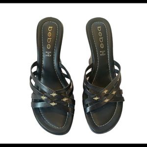 Bebe Black Platform Wedge Sandals